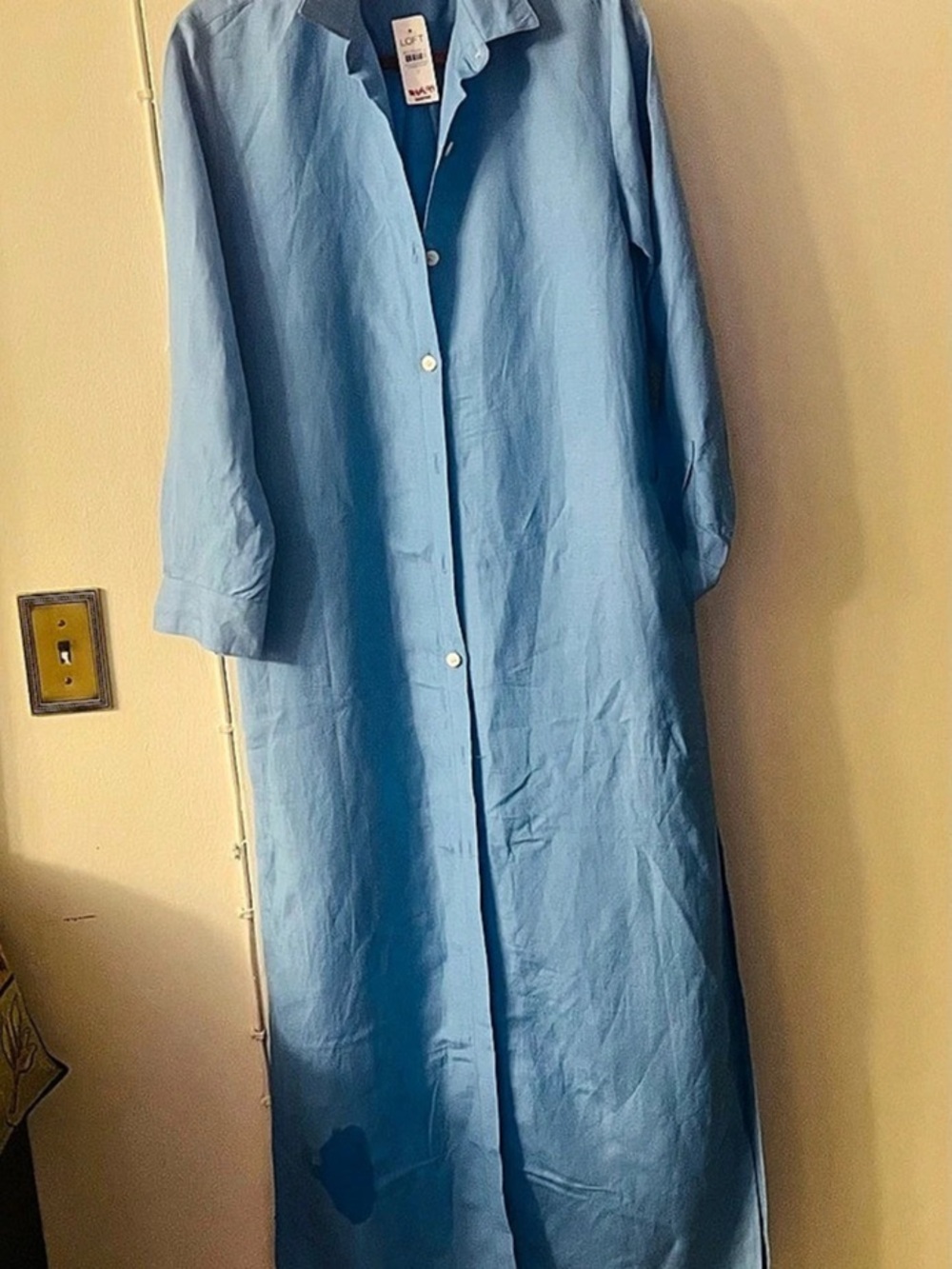 LOFT Linen Blend Pocket Maxi Shirtdress Blue Size Small - Picture 2 of 5